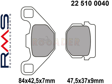 Klocki hamulcowe RMS 22 510 0040 (FA083, MCB519) - CPI Hussar, Popcorn; KEEWAY Focus, Hurricane, Matrix; MALAGUTI Centro F10, F12; PEUGEOT Buxy, Speedfight, Squab, Trekker, Vivacity; PGO Big Max, Come