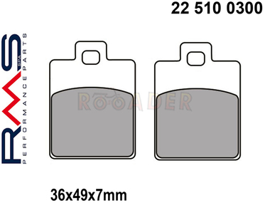 Klocki hamulcowe RMS 22 510 0300 (FA260, MCB695) - BENELLI 491; CPI GTR; GILERA Fuoco, Runner, Stalker; PIAGGIO Free, Hexagon, Liberty, MP3, NRG, Sfera, Zip
