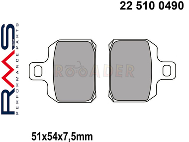 Klocki hamulcowe RMS 22 510 0490 (FA266, MCB700) - APRILIA RS, Scarabeo; DERBI GP1, GPR; GILERA Nexus; MALAGUTI Spidermax;  MBK Skyliner, Thunder; PEUGEOT Satelis; PIAGGIO Beverly, X8, X9; YAMAHA Maje