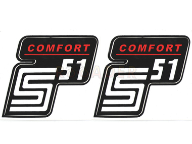 Naklejka S51 COMFORT - 10,5 x 10cm czerwono-czarna, komplet P+L (do motorowerów SIMSON)