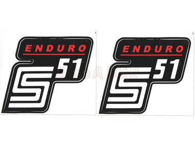Naklejka S51 ENDURO - 10,5 x 10cm czerwono-czarna, komplet P+L (do motorowerów SIMSON)