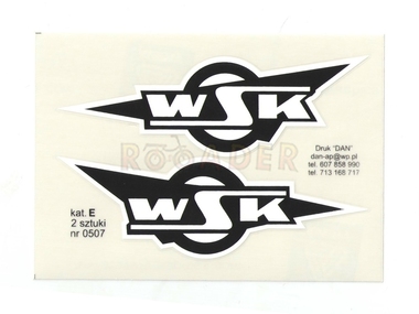 Naklejka WSK - 10,5 x 3,5cm czarno-biała (komplet P+L)