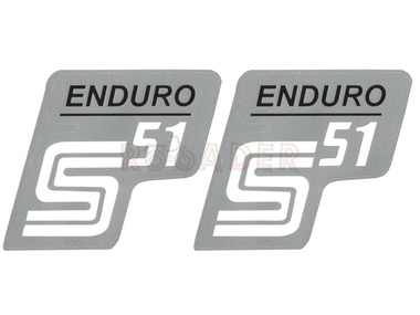 Naklejka S51 ENDURO - 10,5 x 10cm czarno-srebrna, komplet P+L (do motorowerów SIMSON)