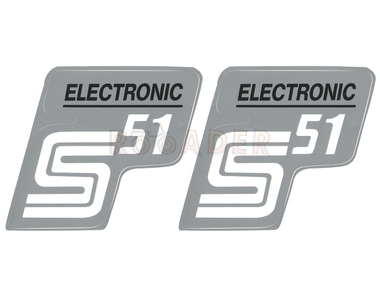 Naklejka S51 ELECTRONIC - 10,5 x 10cm czarno-srebrna, komplet P+L (do motorowerów SIMSON)