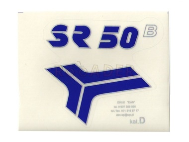 Naklejka SR50 - 8,5 x 8cm niebiesko-srebrna (do motorowerów SIMSON)