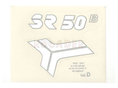 Naklejka SR50 - 8,5 x 8cm biało-srebrna (do motorowerów SIMSON)