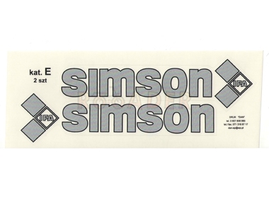 Naklejka SIMSON - 16,5 x 4,5cm srebrno-czarna, komplet P+L (do motorowerów SIMSON SR50, SR80)