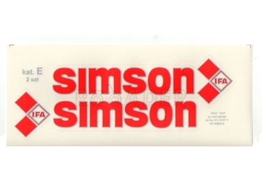 Naklejka SIMSON - 16,5 x 4,5cm czerwono-srebrna, komplet P+L (do motorowerów SIMSON SR50, SR80)