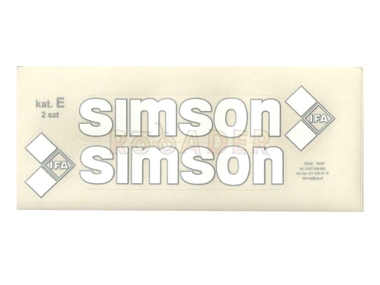 Naklejka SIMSON - 16,5 x 4,5cm biało-srebrna, komplet P+L (do motorowerów SIMSON SR50, SR80)