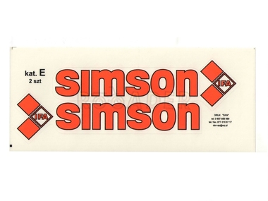 Naklejka SIMSON - 16,5 x 4,5cm pomarańczowo-czarna, komplet P+L (do motorowerów SIMSON SR50, SR80)
