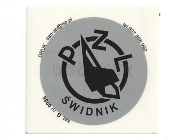 Naklejka PZL Świdnik - 8 x 8cm czarno-srebrna (do motocykli WSK)