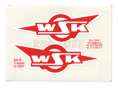 Naklejka WSK - 10,5 x 3,5cm czerwono-biała (komplet P+L)