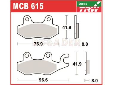 Klocki hamulcowe TRW-LUCAS MCB615 (FA165) - CAN-AM Commander, Maverick 800/1000; CFMOTO Rancher, UForce, ZForce 500/800; SUZUKI LT-F 300/500, LT-R 450; YAMAHA YFM 700, YFZ 450
