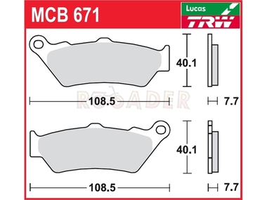 Klocki hamulcowe TRW-LUCAS MCB671 (FA209, FA209/2) - APRILIA ETV 100, Pegaso 650; BENELLI Imperiale 400, Leoncino 500 Trial, TRK502X; HONDA CB500, NT650, NX650; YAMAHA DT125R, XT660 R