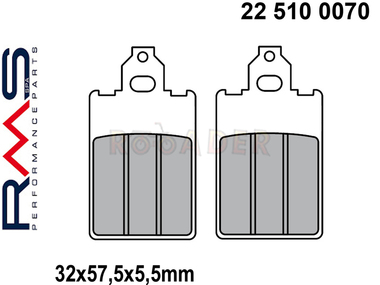 Klocki hamulcowe RMS 22 510 0070 (FA116, MCB578) - APRILIA AF1, Red Rose, RX, Tuareg; BETA Chrono; DERBI GPR; MALAGUTI Centro, F12, F15; MBK X-Limit; PIAGGIO Free; YAMAHA DT