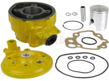 Cylinder APRILIA RS50, RX50, MX50; YAMAHA TZR50, DT50; Beta, Malaguti, MBK, Motorhispania, Peugeot, Rieju, Sherco - MINARELLI AM6 - 70cm3, Ø47,00mm, sworzeń 12mm, żółty (zestaw z głowicą)