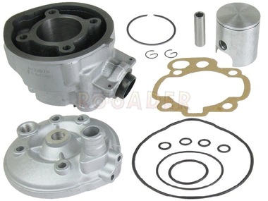 Cylinder APRILIA RS50, RX50, MX50; YAMAHA TZR50, DT50; Beta, Malaguti, MBK, Motorhispania, Peugeot, Rieju, Sherco - MINARELLI AM6 - 70cm3, Ø47,00mm, sworzeń 12mm, srebrny (zestaw z głowicą)