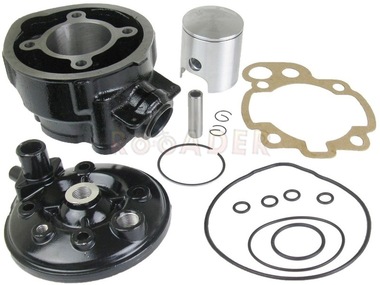 Cylinder APRILIA RS50, RX50, MX50; YAMAHA TZR50, DT50; Beta, Malaguti, MBK, Motorhispania, Peugeot, Rieju, Sherco - MINARELLI AM6 - 80cm3, Ø49,00mm, sworzeń 12mm, czarny (zestaw z głowicą)