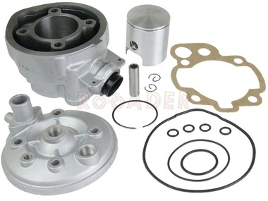Cylinder APRILIA RS50, RX50, MX50; YAMAHA TZR50, DT50; Beta, Malaguti, MBK, Motorhispania, Peugeot, Rieju, Sherco - MINARELLI AM6 - 80cm3, Ø49,00mm, sworzeń 12mm, srebrny (zestaw z głowicą)