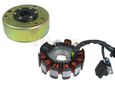 Stojan alternatora do silnika GY6 125/150 (11 cewek) - do maxiskuterów Romet, Barton, Junak, Zipp 125 i 150cm3 + koło magnesowe