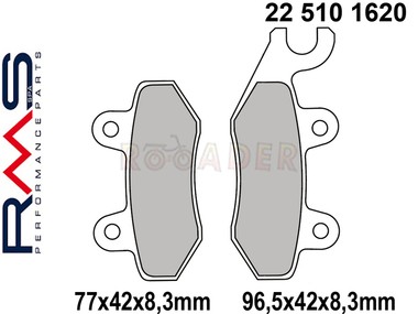 Klocki hamulcowe RMS 22 510 1620 (FA228) - DAELIM A-Four; HONDA CA, CMX; KYMCO Agility, Filly, Like, People, Vitality, Yup; MALAGUTI Blog, Centro, TGB 203, Akros