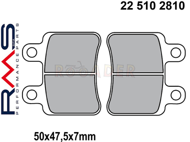 Klocki hamulcowe RMS 22 510 2810 (FA350, MCB735) - DERBI Boulevard; ITALJET Jet Set, Jupiter, Millenium; PEUGEOT Elyseo, Elystar, Geopolis, Jet, Satelis, XPS; YAMAHA DT, XT