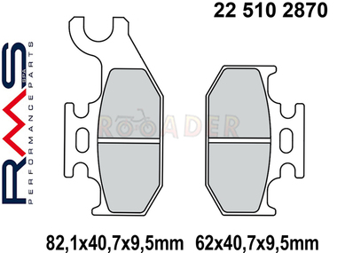 Klocki hamulcowe RMS 22 510 2870 (FA307, MCB724) - SUZUKI Burgman, Sixteen; BOMBARDIER Outlander, Quest, Traxter; CAN-AM Commander, Maverick, Outlander, Renegade; YAMAHA YFM 450 Grizzly, Wolverine