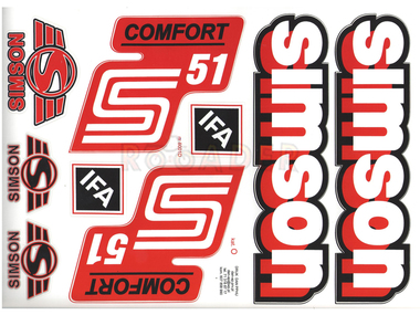 Naklejka SIMSON S51 COMFORT biało-czerwono-czarna (komplet na cały pojazd)