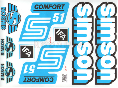 Naklejka SIMSON S51 COMFORT biało-niebiesko-czarna (komplet na cały pojazd)