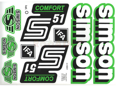 Naklejka SIMSON S51 COMFORT biało-czarno-zielona (komplet na cały pojazd)