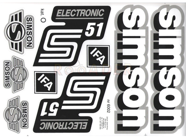 Naklejka SIMSON S51 ELECTRONIC biało-czarno-srebrna (komplet na cały pojazd)