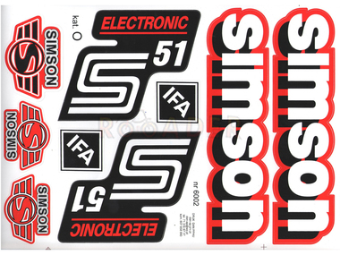 Naklejka SIMSON S51 ELECTRONIC biało-czarno-czerwona (komplet na cały pojazd)