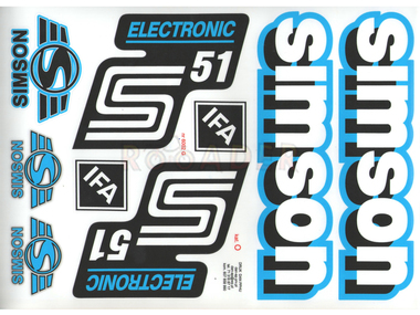Naklejka SIMSON S51 ELECTRONIC biało-czarno-niebieska (komplet na cały pojazd)