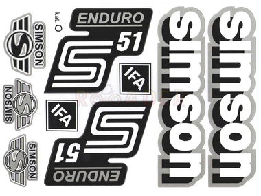 Naklejka SIMSON S51 ENDURO biało-czarno-srebrna (komplet na cały pojazd)