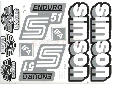 Naklejka SIMSON S51 ENDURO biało-srebrno-czarna (komplet na cały pojazd)