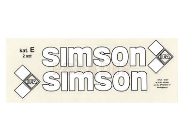 Naklejka SIMSON - 16,5 x 4,5cm biało-czarna, komplet P+L (do motorowerów SIMSON SR50, SR80)