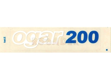 Naklejka OGAR 200 - 13 x 3cm biało-niebieska (do motoroweru ROMET Ogar 200)