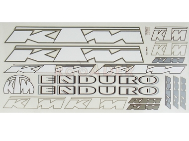 Naklejka KTM komplet ENDURO - 32 x 14,5cm biało-srebrna