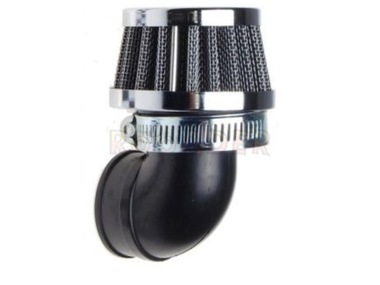 Filtr powietrza stożek CHROM mini - łącznik wygięty 90° ø30mm
