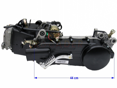 Silnik GY6 kompletny - 125cm3, długość napędu 44cm + gaźnik, moduł, cewka - do maxiskuterów Romet, Barton, Junak, Zipp 125cm3 