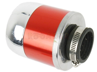 Filtr powietrza stożek obudowa CHROM/CZERWONA - łącznik prosty ø35mm