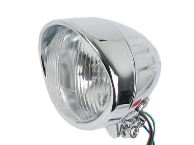 Lampa przednia do motocykli uniwersalna 4' - chrom (żarówka H4) z daszkiem