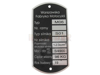 Tabliczka znamionowa WFM - typ M06