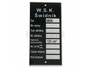 Tabliczka znamionowa WSK - typ M06 (wersja 1)