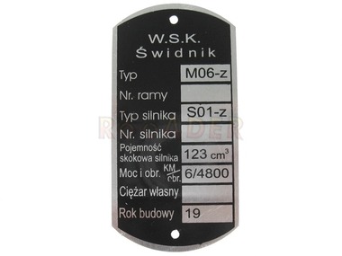 Tabliczka znamionowa WSK - typ M06-Z