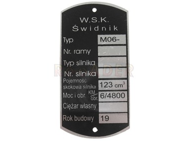 Tabliczka znamionowa WSK - typ M06 (wersja 2)