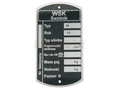 Tabliczka znamionowa WSK - typ M