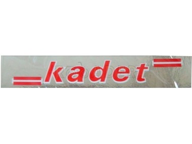 Naklejka KADET - 16 x 3cm srebrno-niebieska (do motoroweru ROMET Kadet)