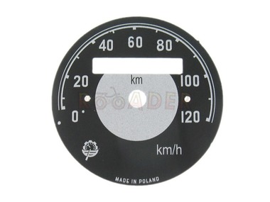 Tarcza licznika (cyferblat) WSK, SHL do 120km/h, czarna - średnica 54mm