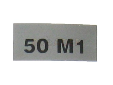 Naklejka 50 M1 - 7 x 3cm, czarno-srebrna, wersja 1 (do motorynki ROMET Pony)